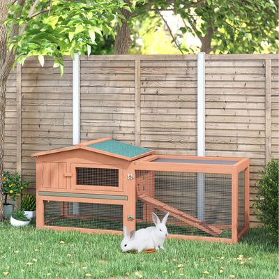 Pawhut 2 Tier Animal Hutch - Natural wood finish