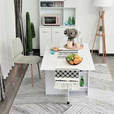 HOMCOM Mobile Drop Leaf Dining Table with 2 Wheels - White