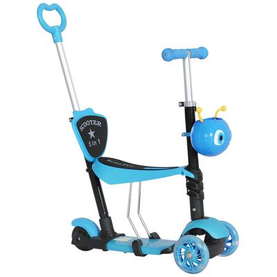 HOMCOM 5 in 1 Kids Toddler 3 Wheels Mini Kick Scooter - Blue