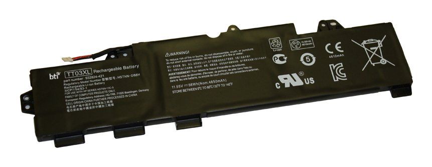 BTI Replacement Battery for HP Elitebook 755 G5 850 G5 / Zbook 15U G5 replacing OEM part numbers TT03XL 933322-855 932824-421 TT03056XL-PL // 11.55V 4850mAh 56Whr - Image 1
