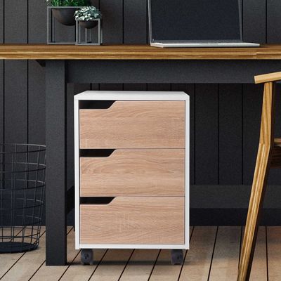 HOMCOM MDF Mobile File Cabinet - Oak, White