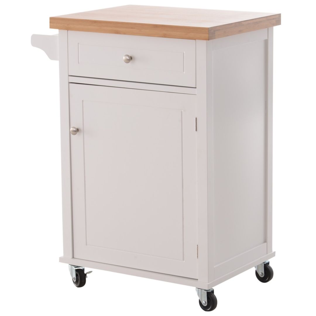 HOMCOM Kitchen Island Cupboard White/Natural - Image 1