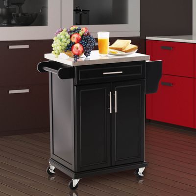 HOMCOM Kitchen Cart Storage Trolley with Cupboard - Black