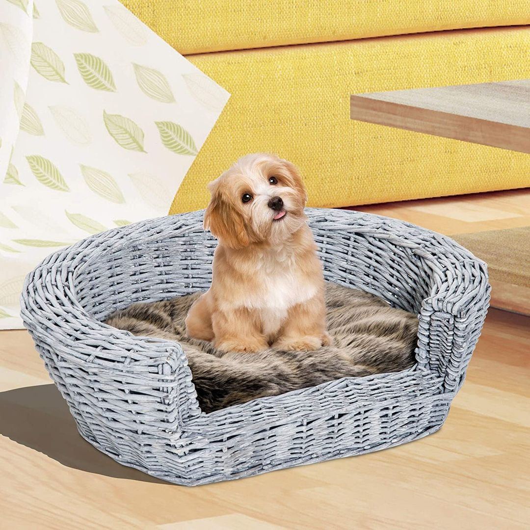 Wicker Pet Bed - Blue - Image 1