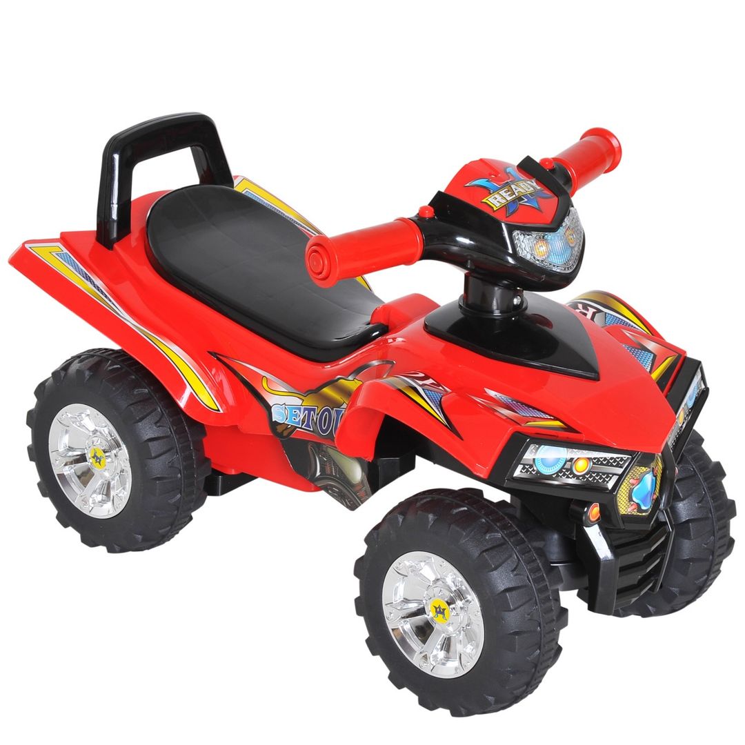370-054 HOMCOM Kids Children Ride-on Toy Off Road Style Quad Bike Racing Car NO POWER 4 Wheels Horn Music Red - Image 1