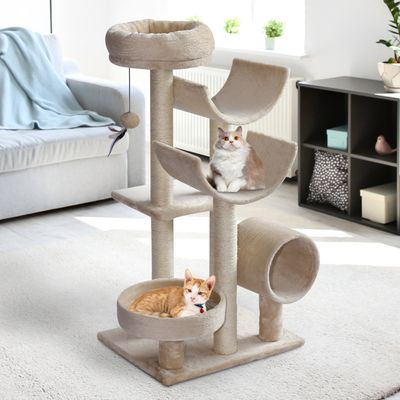 Pawhut Multi-Level Large Cat Tree Scratching Post - Beige