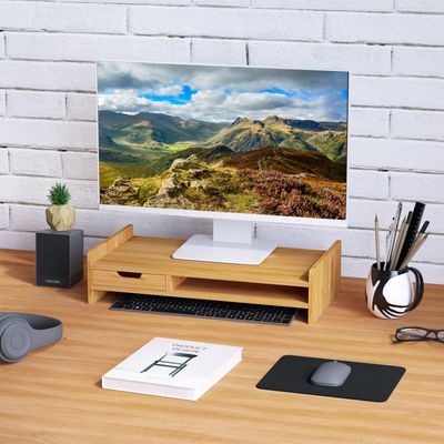 HOMCOM Bamboo Desktop Monitor Riser Laptop - Bamboo