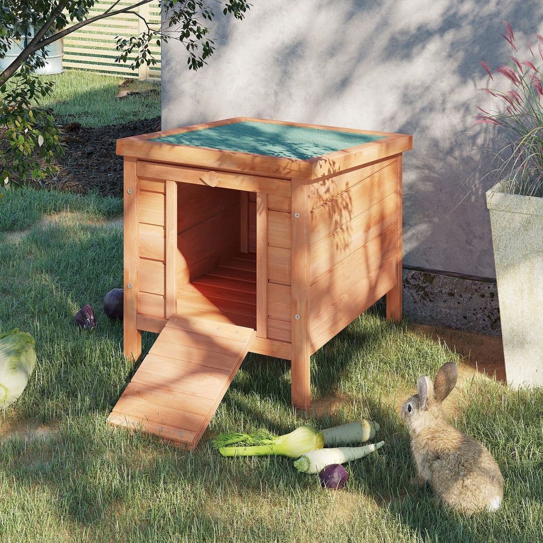 PawHut Wooden Pet Hutch Small Animal House - Natural - Image 1