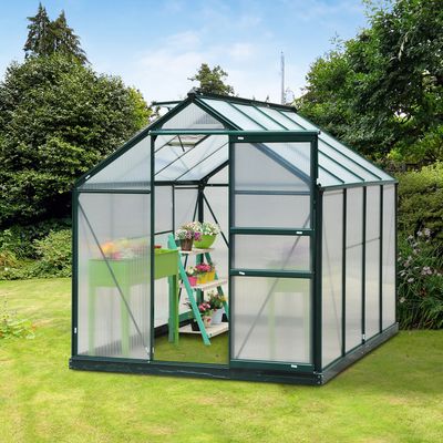 Outsunny Clear Polycarbonate Large Walk In Greenhouse - Dark Green Frame / 190cm