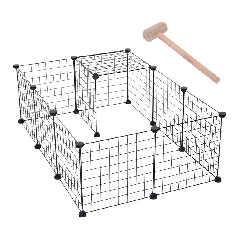 PawHut DIY Pet Playpen Metal Wire Fence 12 Panel for Small Animals - Black - Image 1
