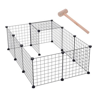 PawHut DIY Pet Playpen Metal Wire Fence 12 Panel for Small Animals - Black