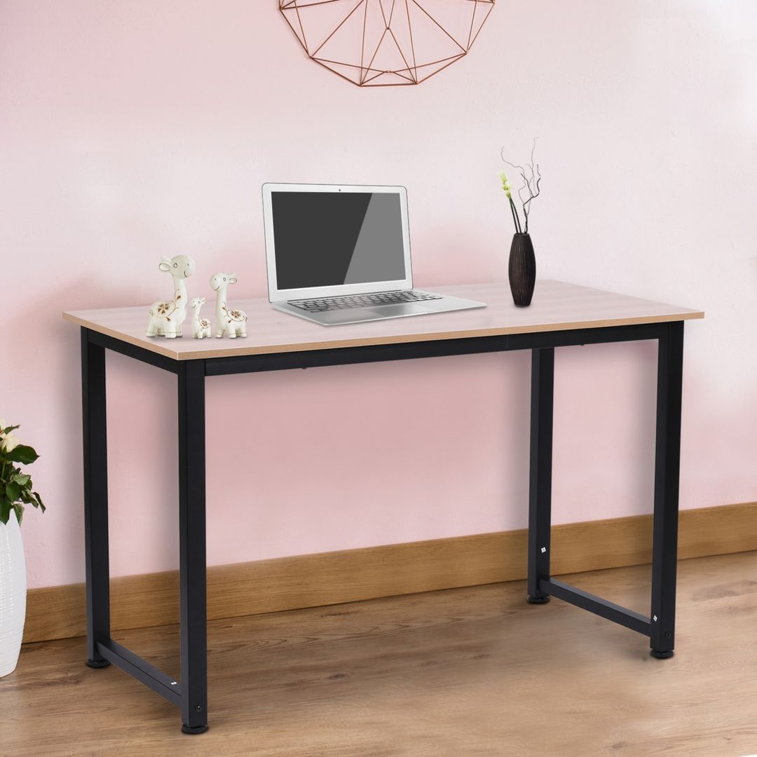 HOMCOM Office Desk, Oak Grain Tabletop/Black Frame - Image 1