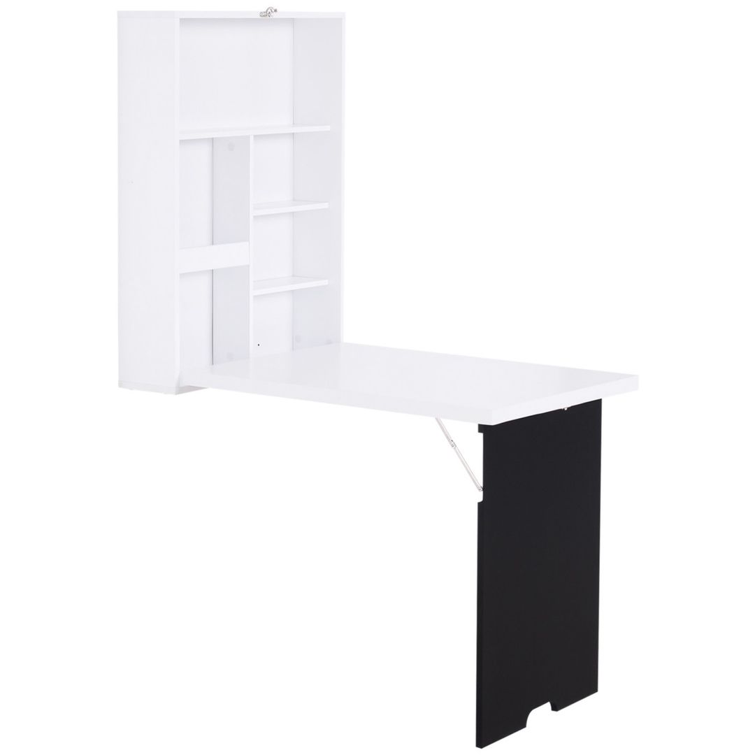 HOMCOM Wall Mounted Drop-Leaf Table - White - Image 1