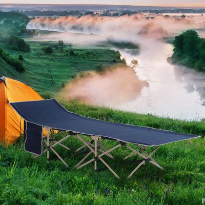 Outsunny Wide Folding Camping Cot With Carry Bag - Blue and Beige