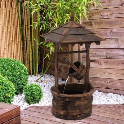 Outsunny Rustic Wooden Barrel Well Garden Fountain - Carbonised Wood Colour