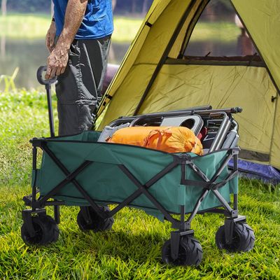 Outsunny Outdoor Pull Cart Folding Cargo Wagon - Green