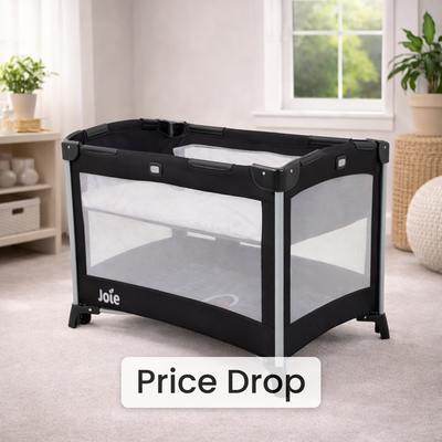 Joie Kubbie Sleep Travel Cot - Coal | Birth to 3 Years | Newborn Bassinet & Baby Sleep Bed | Lightweight Foldable Play Yard | Portable Nursery Crib