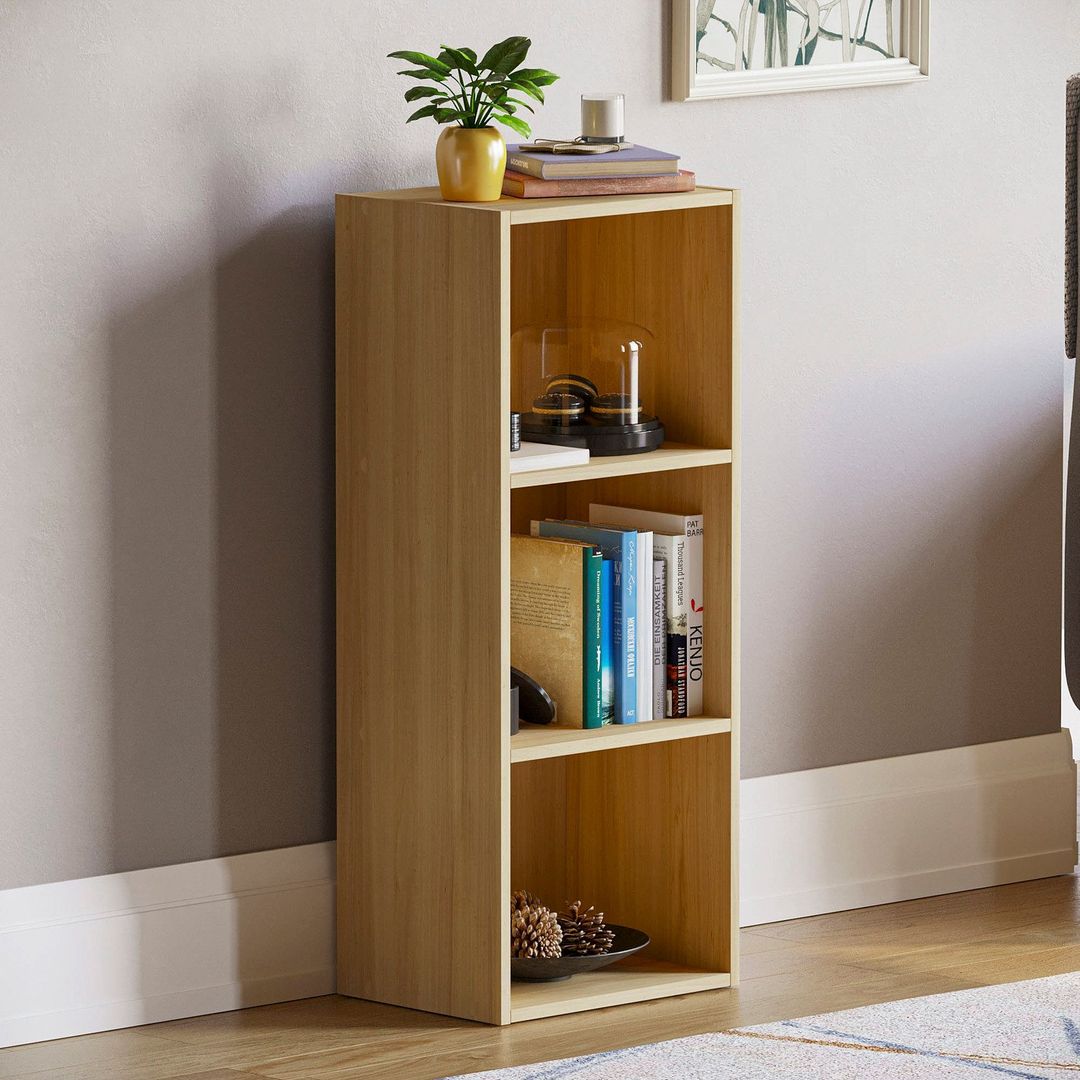 Oxford Cube Bookcase - Oak / 3 Tier - Image 1