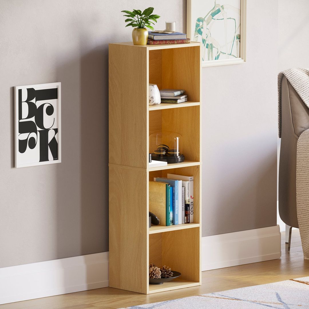 Oxford Cube Bookcase - Oak / 4 Tier - Image 1