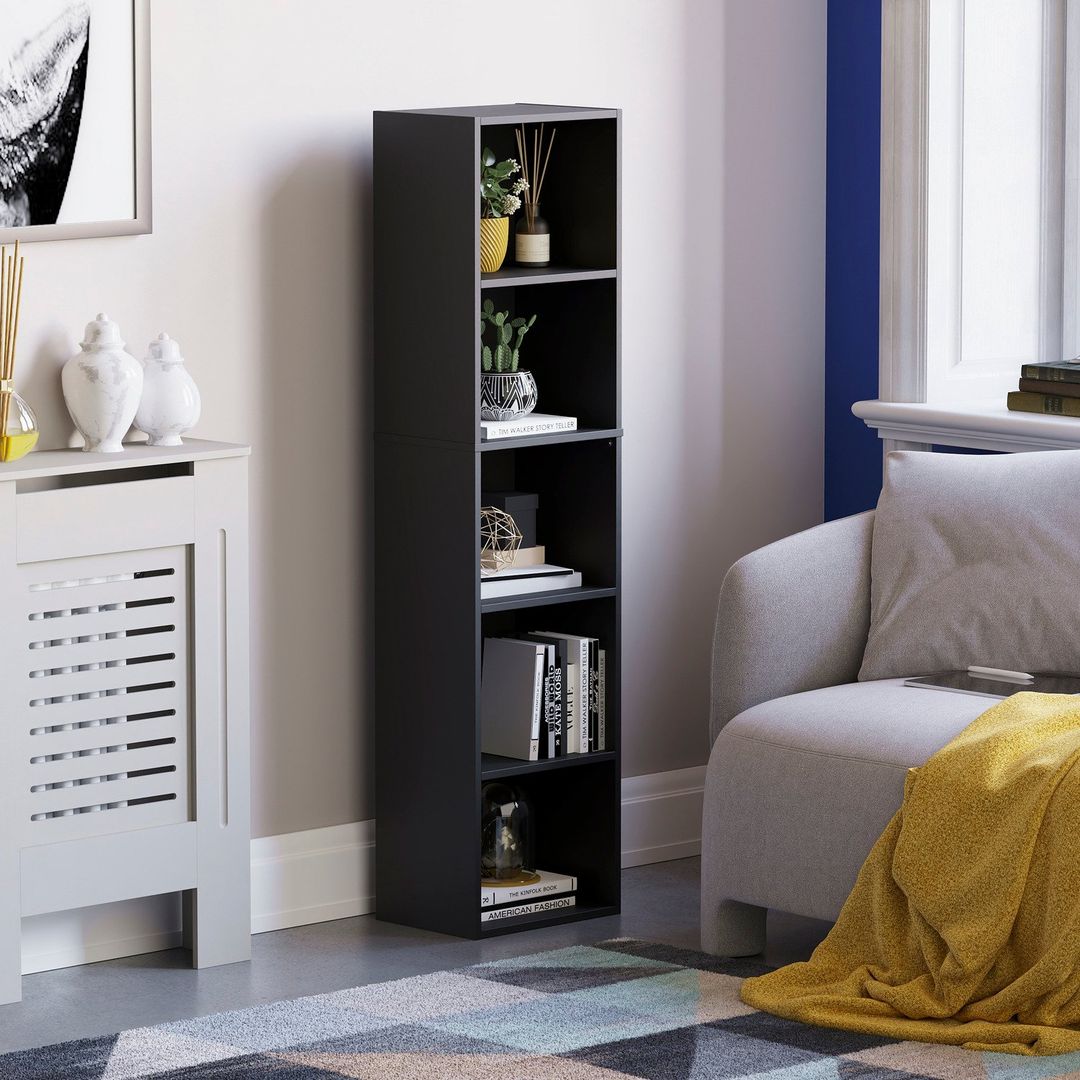 Oxford Cube Bookcase - Black / 5 Tier - Image 1