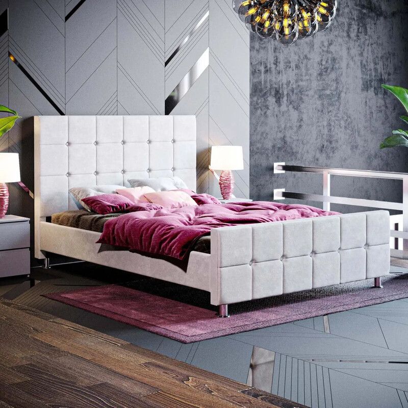 Valentina Fabric Bed - Light Grey Velvet / Double - Image 1