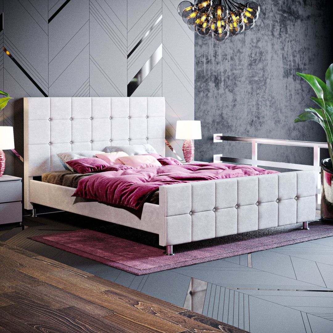 Valentina Fabric Bed - Light Grey Velvet / King - Image 1