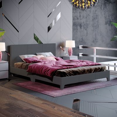 Victoria Fabric Bed - Dark Grey Linen / Double