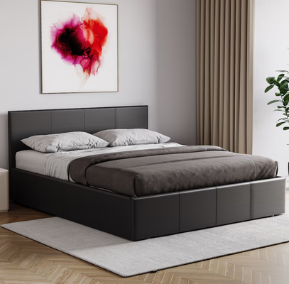 Lisbon Faux Leather Ottoman Bed - Black / Double - Thumbnail 2