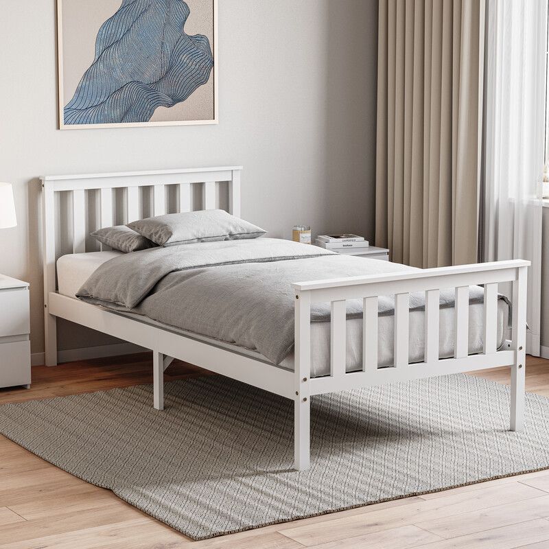 Milan Wooden High Foot End Bed - White / Single - Image 1