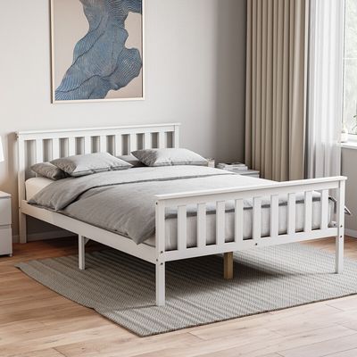 Milan Wooden High Foot End Bed - White / Double