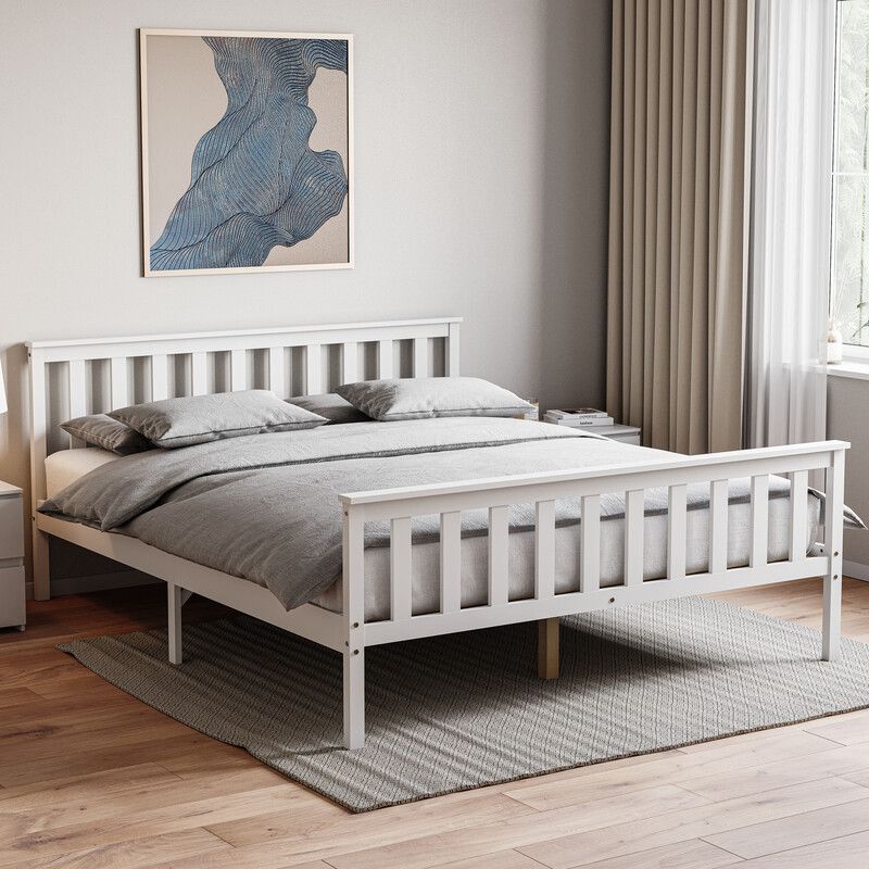 Milan Wooden High Foot End Bed - White / King - Image 1