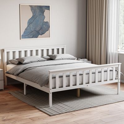 Milan Wooden High Foot End Bed - White / King