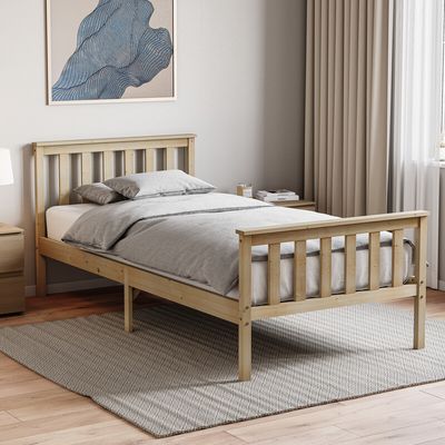 Milan Wooden High Foot End Bed - Pine / Single
