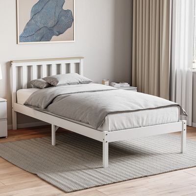 Milan Wooden Low Foot End Bed - White and Pine / Single