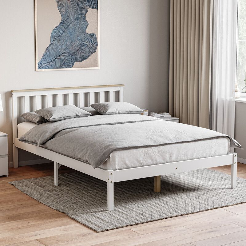 Milan Wooden Low Foot End Bed - White and Pine / Double - Image 1