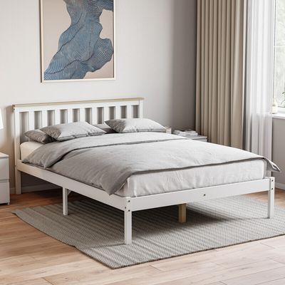 Milan Wooden Low Foot End Bed - White and Pine / Double