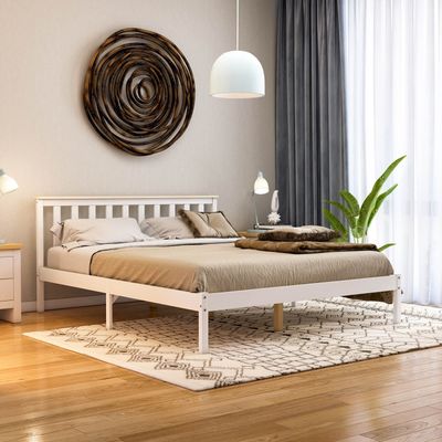 Milan Wooden Low Foot End Bed - White and Pine / King