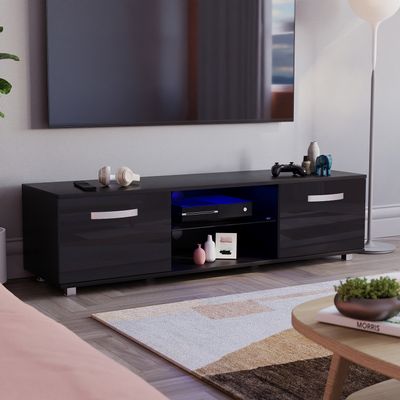 Cosmo 2 Door LED TV Unit - Black / 140cm