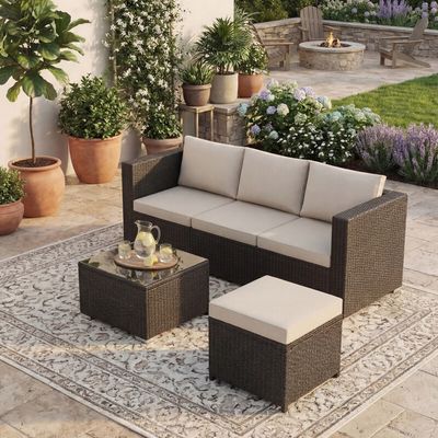 Hampton 4 Seater Garden Furniture Set - Brown - Thumbnail 2