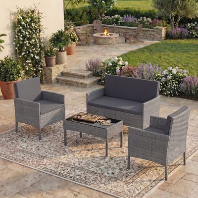 Kendal 4 Piece Rattan Garden Furniture Set - Grey