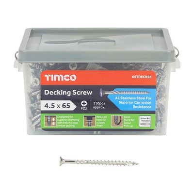 Timco Decking Screws - Pz - Double Countersunk - Stainless Steel Tub 250 65TDECKSS