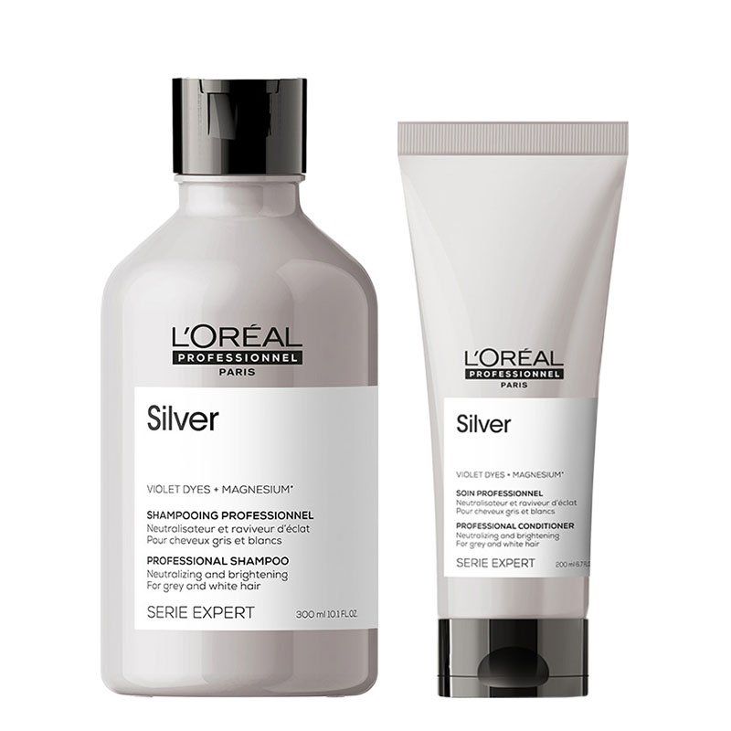 L'Oreal Professionnel Serie Expert Silver Shampoo 300ml & Conditioner 200ml Duo in Clear - Image 1