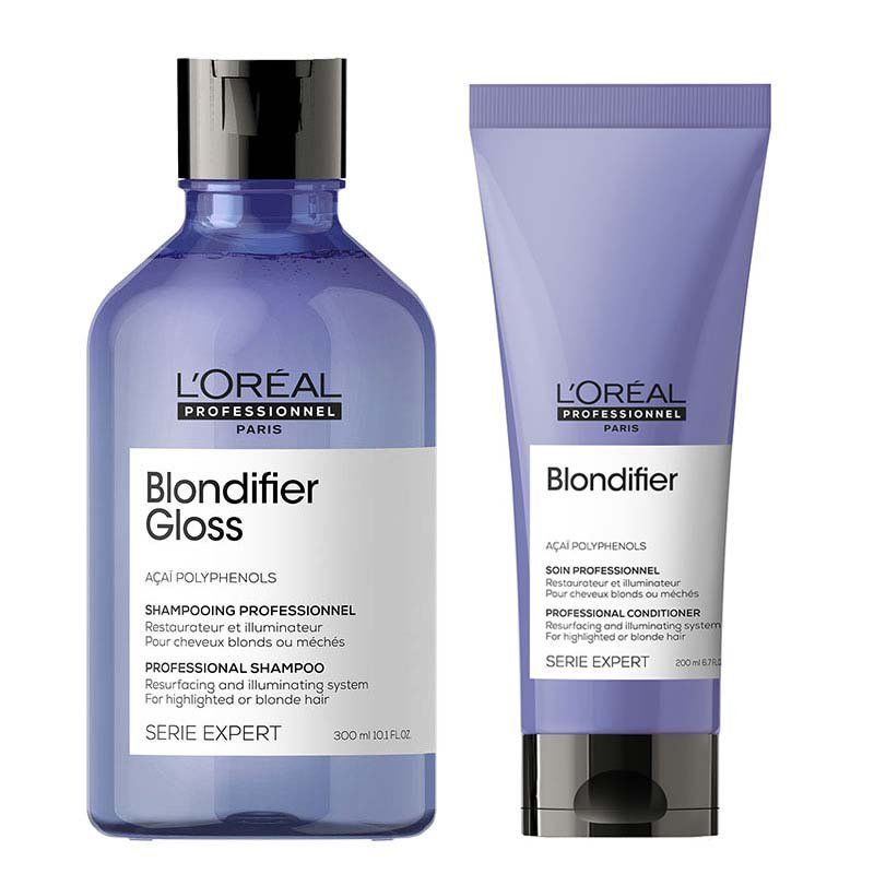 L'Oreal Professionnel Serie Expert Blondifier Shampoo Gloss 300ml & Conditioner 200ml Duo in Clear - Image 1