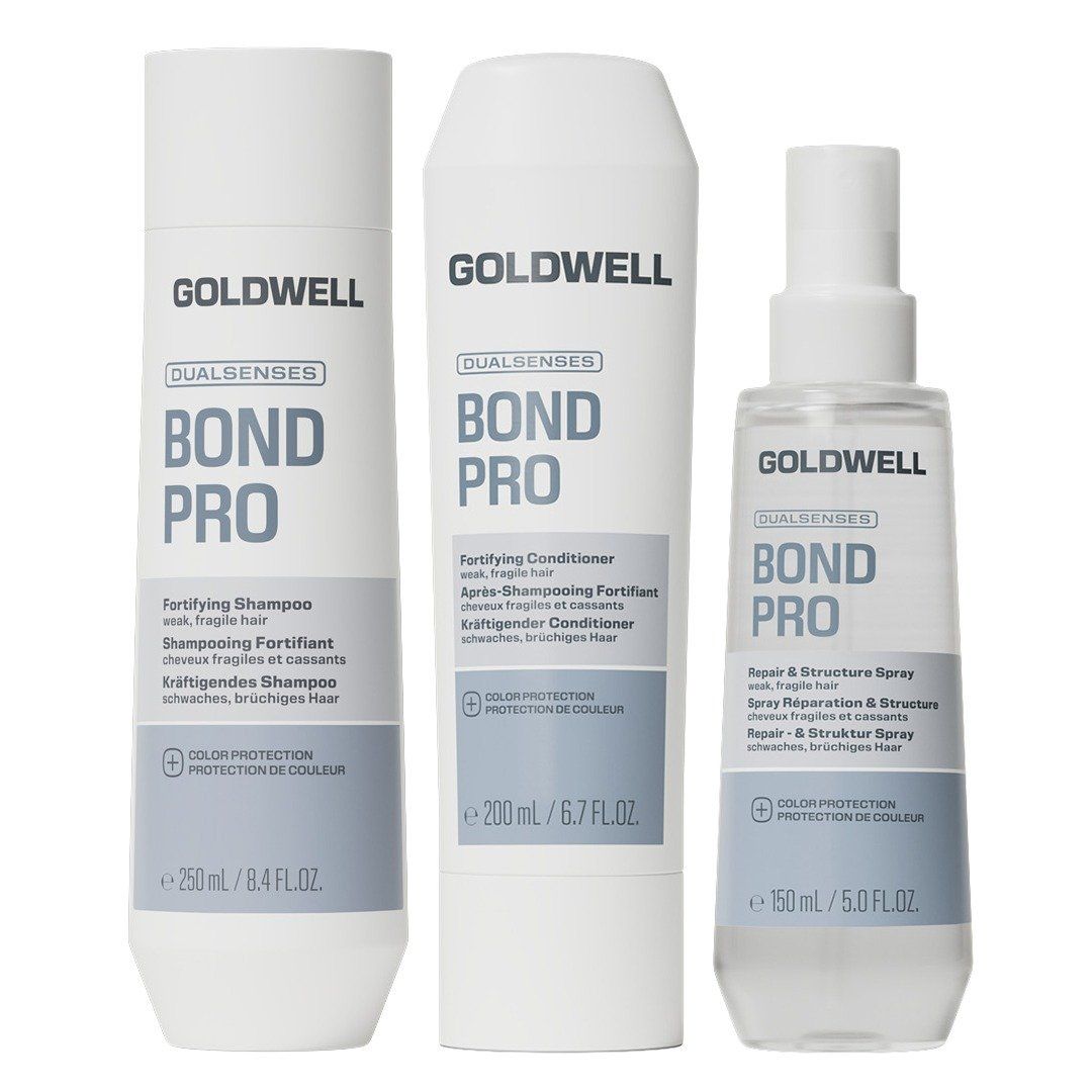 Goldwell Dualsenses Bond Pro Fortifying Shampoo 250Ml, Bond Pro Fortifying Conditioner 200Ml & Bond Pro Repair & Structure Spray 150Ml Pack - Image 1
