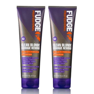 FUDGE Clean Blonde Damage Rewind Purple Violet Toning & Repair Shampoo 250ml Double in Clear