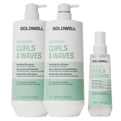 Goldwell Dualsenses Curls & Waves Bundling Shampoo 1000Ml & Curls & Waves Bundling Conditioner 1000Ml & Dualsenses Curls & Waves Bundling Spray 150Ml Pack