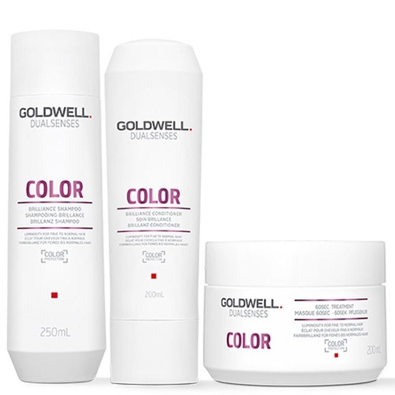 Goldwell Dual Senses Color Brilliance Shampoo 250ml, Conditioner, 60 Second Treatment 200ml Pack in Clear - Image 1