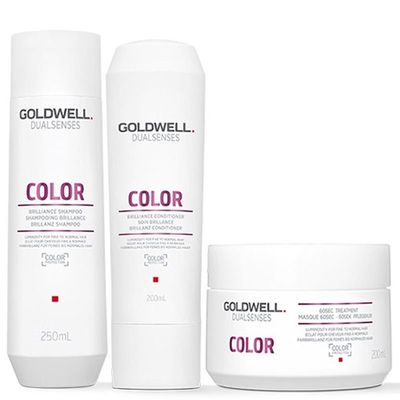 Goldwell Dual Senses Color Brilliance Shampoo 250ml, Conditioner, 60 Second Treatment 200ml Pack in Clear