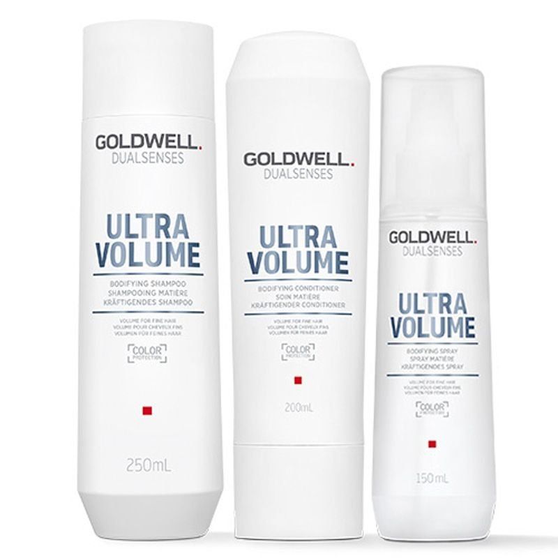 Goldwell Dual Senses Ultra Volume Bodifying Shampoo 250ml, Conditioner 200ml & Bodifying Spray 150ml Pack in Clear - Image 1