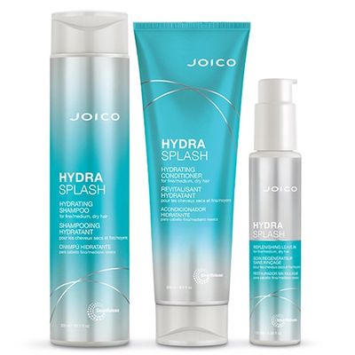 JOICO HydraSplash Hydrating Shampoo 300ml, Conditioner 250ml & Replenishing Leave-In 100ml Pack in Clear